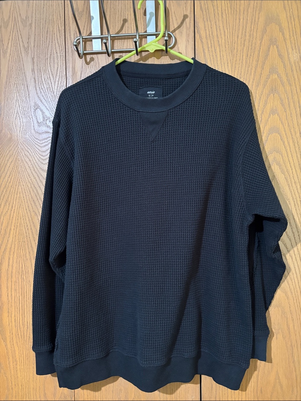 aerie Blue Waffle-Knit thermal Crewneck Sweatshirt oversized XS